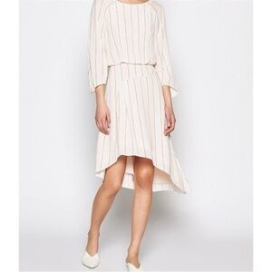 Joie Women’s Gabisa Pinstripe Blouson Asymmetric Hem Off White Dress Size 0